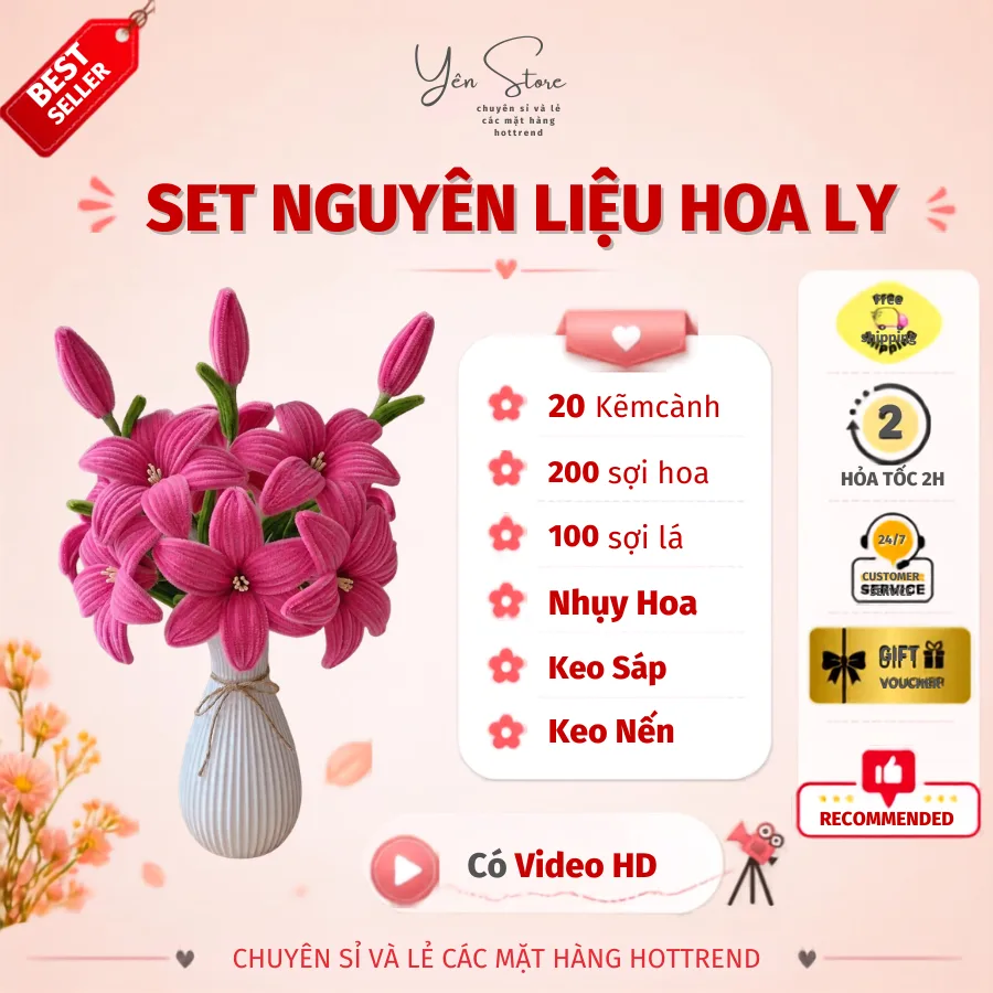 Set Nguyên Liệu Làm Hoa Ly Bằng Kẽm Nhung Loại 1 Nhiều Tone Màu Khác Nhau- YÊN STORE